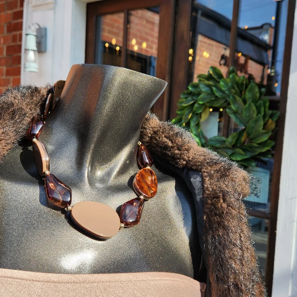 🤎Elegant Brown & Ambertone🤎 Statement Necklace with Earrings Set- Reversible. - Picture 7 of 16